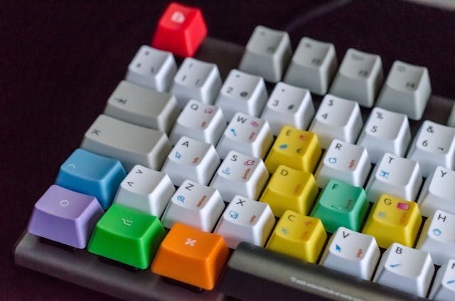 keyboard with colorful shortcuts